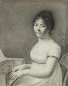 Portrait De Jeune Fille A Son Epinette by Fleury Francois Richard