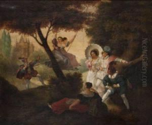 Scene Galante Et Escarpolette Sous Des Frondaisons by Fleury Francois Richard