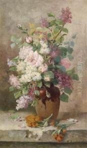 Lilac And Roses In A Vase by Pierre Louis Richard