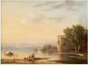 Pecheurs Au Bord D'un Lac Italien by Theodore Alex. L.M. Richard
