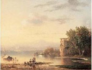 Pecheurs Au Bord D'un Lac