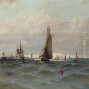 Several Ships On Copenhagen Roadstead by Otto Ludvig Richarde