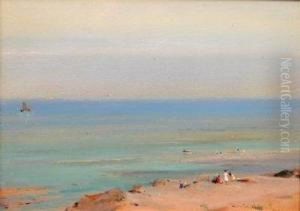 Studland Bay With Figures In The Dunes by Frank Richards