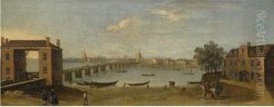 View Of The Thames At Putney Bridge, From The Fulham Bank, With The Swan Inn by John Inigo Richards