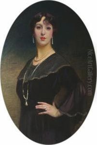 Portrait Of An Elegant Lady Wearing A Purple Dress. by Richard Peter Richards