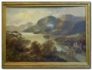 A Scottish Loch With Bridge And Manor House