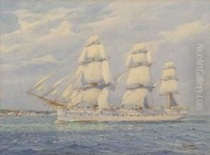 H M S Bacchante At Sea by W.A. Richards