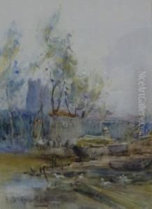 Landscape With Figures And Ducks by Frederick Stuart Richardson