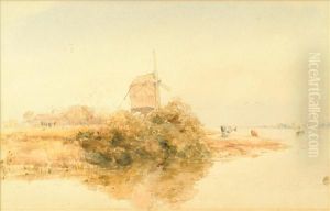 Windmillin A River Landscape by Henry Burdon Richardson