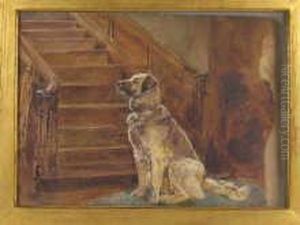 A Dog Waiting At The Foot Of A Staircase