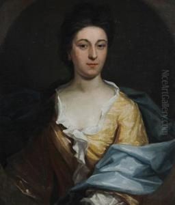 Portrait Of A Lady Wearing A Yellow Dress And Blue Shawl