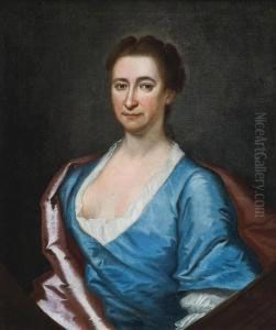 Portrait Of A Lady, Half-length, In A Blue Dress And Pink Wrap by Jonathan Richardson