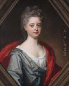 Portrait Of A Lady, Half Length Wearing A Green Dress And A Red Robe by Jonathan Richardson