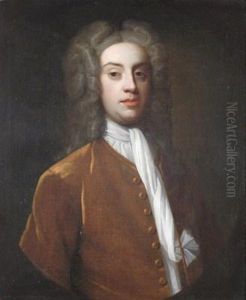Portrait Of A Gentleman, Half Length Wearing A Full Bottomed Wig And A Brown Jacket by Jonathan Richardson