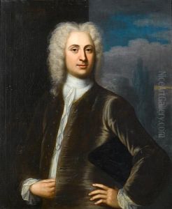Portrait Of A Gentleman, Half-length, In Agrey Coat With A White Chemise by Jonathan Ii Richardson
