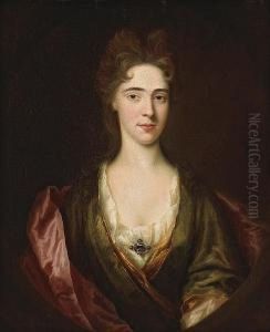 A Portrait Of A Lady, Half-length, Wearing Agreen Dress And Pink Wrap A Portrait Of A Lady, Half-length, Wearing Agreen Dress And Pink Wrap