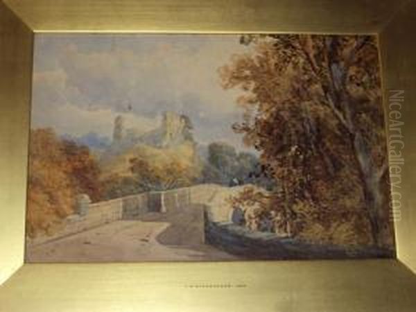 Castle Ruins On A Hilltop, With Figures On A Stone Bridge Before - view 1