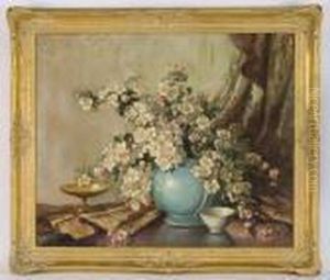 Oil Painting On Canvas, Depicting A Floral Still Life. Canvas: 25.5"h X 3.5"w; Frame: 3.5"h X 35.5"w. Signed Upper Left, "v.a. Richardson". Volney Allan Richardson Is A New York/texas Artist Known For Still Life Paintings. Circa - 2th C