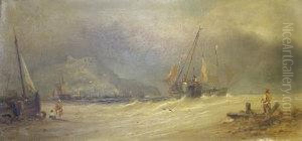 Shipping In Rough Seas With A Headland Beyond - view 1