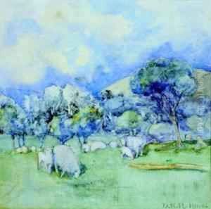 Untitled - Pastoral Scene With Grazingsheep by Dorothy Kate Richmond