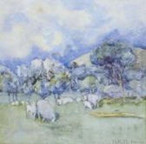 Untitled - Pastoral Scene With Grazing Sheep by Dorothy Kate Richmond