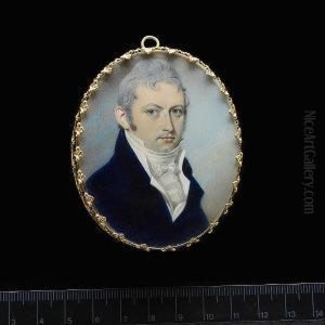 A Gentleman, Wearing Blue Coat, White Waistcoat, Frilled Cravat, Tied Stock And Powdered Hair. by Thomas Richmond