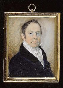 A Gentleman, Wearing Blue Coat With Black Collar, White Waistcoat, Chemise And Cravat Held With Gold Stickpin. by Thomas Richmond
