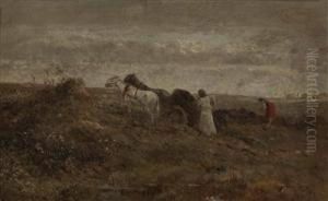 Feldarbeiter Mit Pferdefuhrwerk In Der Pusta by Albert Richter