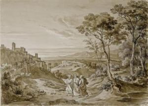 Italian Landscape With Jesus In Emmaus by August Richter