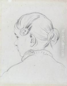 Der Kopf Einer Jungen Frau Mit Hochgestecktem Haar Im Verlorenen Profil. by August Richter
