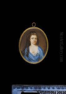 Joanna Oakes (d.1732), Wearing Blue Dress With White Lace Underslip And Ribboned Badge Inscribed by Christian Ii Richter