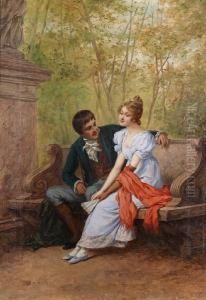 Young Couple Seated On A Park Bench