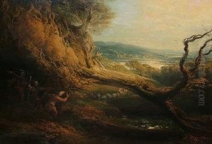 Brigands Lying In Way For A Stagecoach In Awooded Mountain Landscape; Oil On Canvas, Bears Signature, Bearsfrost & Reed Ltd Label Attached To The Reverse Of The Frame,94x124cm by Henry James Richter