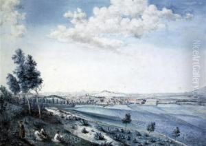 Figures On A Hillside Sketching A Town by Johann Carl August Richter