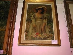 Portrait Of A Young Lady Holding A Basket Offlowers by Otto Richter