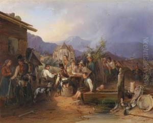Hungarian Infantry Restingin A Styrian Village