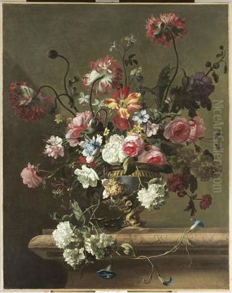 Vase De Fleurs Sur Un Entablement De Marbre - view 1