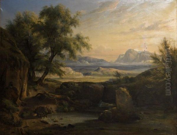 Paysage Avec Troupeau S'abreuvant - view 1