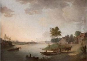 Flusslandschaft Mit Ansicht Von Paris Flusslandschaft Mit Ansicht Von Paris