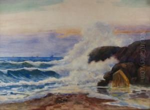 Waves Crashing On Rocks At Shore by Henry Orne Rider