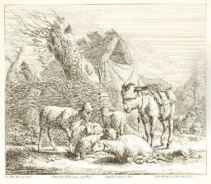 Esel Und Schafe Vor Einer Hutte by Johann Elias Ridinger or Riedinger