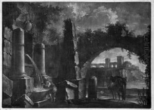 Nachtliche Szene Mit Einem Rastenden by Johann Jakob Ridinger