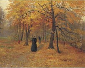 A Forest Walk In Autumn by Carl, Karl Riedel