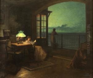 Two Women On Veranda Overlooking The Sea by Marcel Rieder