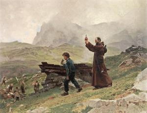Franziskaner Beim Versehgang In Den Bergen - view 1