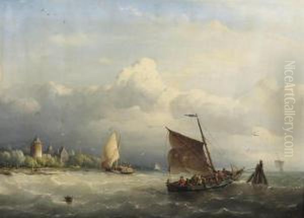 A Fishing Boat Mooring In Choppy Waters, A Castle Nearby - view 1