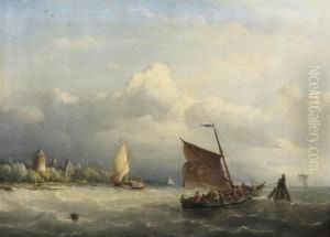 A Fishing Boat Mooring In Choppy Waters, A Castle Nearby