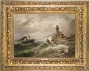 Steamship By The Coast by Albert Rieger