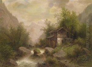 "mountain Waterfall With Mill" by Albert Rieger