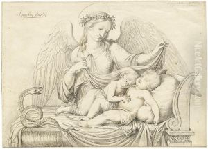 Schutzengel Mit Zwei Schlafenden Kindern by Johannes Riepenhausen